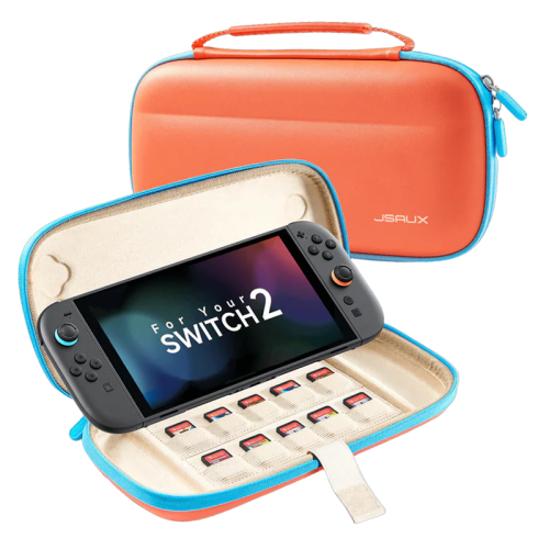 JSAUX Slim Carrying Case for Nintendo Switch 2 2025, Portable Switch 2 Case with 10 Game Slots, Protective Hard Shell for Travel and Storage, Orange