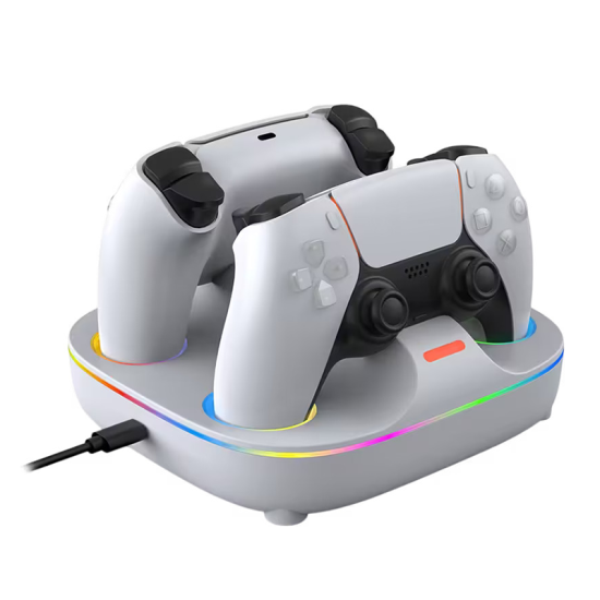 Dobe TP5-35115 Charging Base Dual Charger Color Lighting Effect For PS5 Controller - White Dobe TP5-35115 Charging Base Dual Charger Color Lighting Effect For PS5 Controller - White