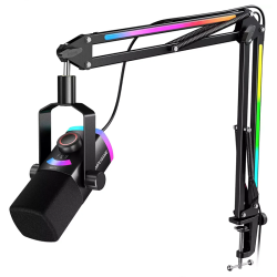 FIFINE AM8PROT AmpliGame USB/XLR Gaming Dynamic Microphone Kit, with Boom Arm for Podcast Recording, RGB Streaming Mic Set, Tap-to-Mute, Mix Control, Headphone Jack -  Black