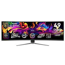 MSI MPG 491CQPX QD-OLED 49-inch QD-OLED 5120 x 1440 (DQHD) Computer Monitor, 240Hz, Adaptive-Synch, HDMI, Display Port, VGA Port, VESA Mountable, Tilt, Height Adjustable, Speaker, 0.03ms