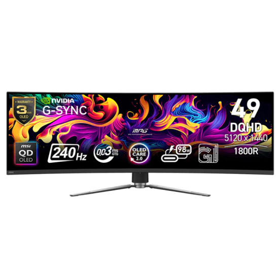 MSI MPG 491CQPX QD-OLED 49-inch QD-OLED 5120 x 1440 (DQHD) Computer Monitor, 240Hz, Adaptive-Synch, HDMI, Display Port, VGA Port, VESA Mountable, Tilt, Height Adjustable, Speaker, 0.03ms MSI MPG 491CQPX QD-OLED 49-inch QD-OLED 5120 x 1440 (DQHD) Computer Monitor, 240Hz, Adaptive-Synch, HDMI, Display Port, VGA Port, VESA Mountable, Tilt, Height Adjustable, Speaker, 0.03ms