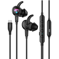 PIVA S6-H Type-C RGB Gaming Earbuds Wired with Hi-Fi Sound Card – Black