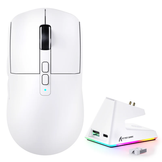 ATTACK SHARK X6 Triple-mode Gaming Mouse With Charging Dock - White ATTACK SHARK X6 Triple-mode Gaming Mouse With Charging Dock - White