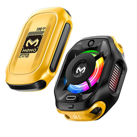 MEMO CX12 Mobile Phone Cooler with Digital Display & Battery Pack, RGB Semiconductor Cooling Fan - Black / Yellow MEMO CX12 Mobile Phone Cooler with Digital Display & Battery Pack, RGB Semiconductor Cooling Fan - Black / Yellow