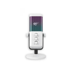 HAVIT GK65 RGB USB Condenser Microphone 192kHz/24-bit with Cardioid Pickup & Real-Time Monitoring - White | 6939119036829