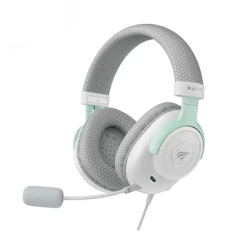 Havit Gamenote H2230E Wired Gaming Headset Powerful Stereo Sound, Clear Noise-Reducing Microphone, 50mm Speaker Drivers, Comfortable Over-Ear Design, 3.5mm Connector – White & Cyan