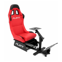 PlayX Foldable Racing Simulator Cockpit with Seat & Steering Wheel Stand – Red