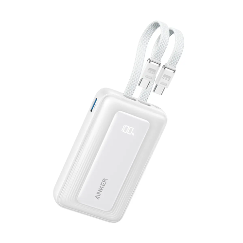 Anker Zolo Power Bank 10,000mAh 35W Dual Built-In USB-C Cables – White | A110LH22