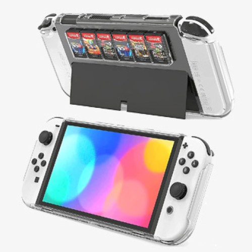 DOBE Protective Case for Switch OLED Model with Game Card Storage, Hard Plastic PC Cover for Nintendo Switch OLED Model Joycon Controller, Shockproof Protector with NS OLED Model (Transparent)
