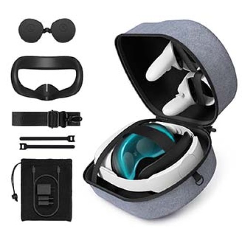 KIWI design Hard Carry Case for Quest 2 Includes Silicone Face Cover, Lens Protector, Backpack Strap, Magic Cable Ties, and Mesh Bag [Compatible with KIWI design Upgraded Elite Strap] [7 in 1]