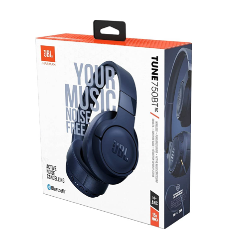 JBL Tune 750BTNC Wireless Over Ear Noise Cancelling Headphones, Pure Bass Sound, 15H Battery, Multi-Point Connection, Hands-Free Call, Voice Control, Lightweight and Foldable - Blue