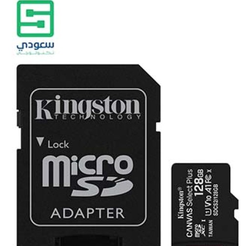 Kingston 128Gb Micsdxc Canvas Select Plus 100R A1 C10 Card + Adp, Sdcs2/128Gb, Black