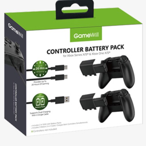 GameWill Rechargeable Controller Battery Pack [2-PACK] with [1200 mAh HIGH POWER capacity] for Xbox Series X and Series S (also compatible with Xbox Series One X/S) - Black