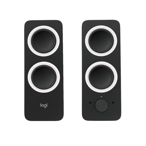 Logitech Z200 PC Speakers, Stereo Sound, 10 Watts Peak Power, 2 x 3.5mm Inputs, Headphone Jack, Adjustable Bass, Volume Controls, PC/TV/Smartphone/Tablet - Black