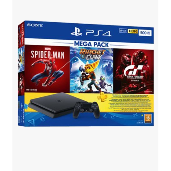 PS4 500GB Slim Bundled with Spider-Man, GT Sport, Ratchet & Clank And PSN 3Month