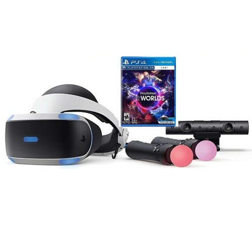 Sony PlayStation Virtual Reality Bundle - VR Headset (Version 2 - CUH-ZVR2), VR Camera, 2 Move Motion Controllers, VR Worlds Game,PS4/PS5