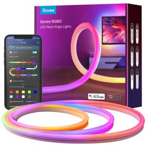 Govee Neon Rope Light, RGBIC Rope Lights with Music Sync, DIY Design and Lighting, Works with Alexa, Google Assistant, 10ft LED Strip Lights for Bedroom, Living Room, Gaming Decor