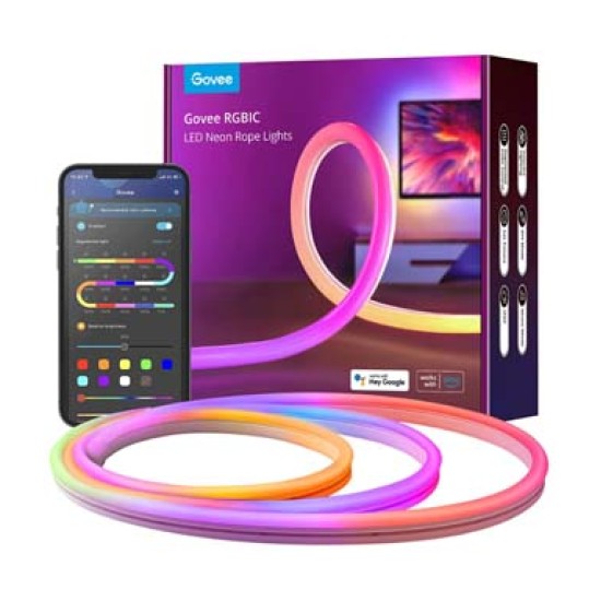 Govee Neon Rope Light, RGBIC Rope Lights with Music Sync, DIY Design and Lighting, Works with Alexa, Google Assistant, 10ft LED Strip Lights for Bedroom, Living Room, Gaming Decor
